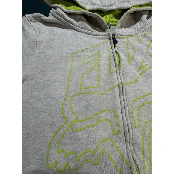 Vintage Fox Racing Hoodie Sweatshirt Womens Large Gray Neon Green Y2K Full Zip - Picture 5 of 12